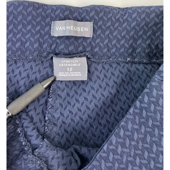 VAN HEUSEN Women Stretch Extensible Blue Diamond Pattern Zipper Pocket Pants 12 - Picture 6 of 11